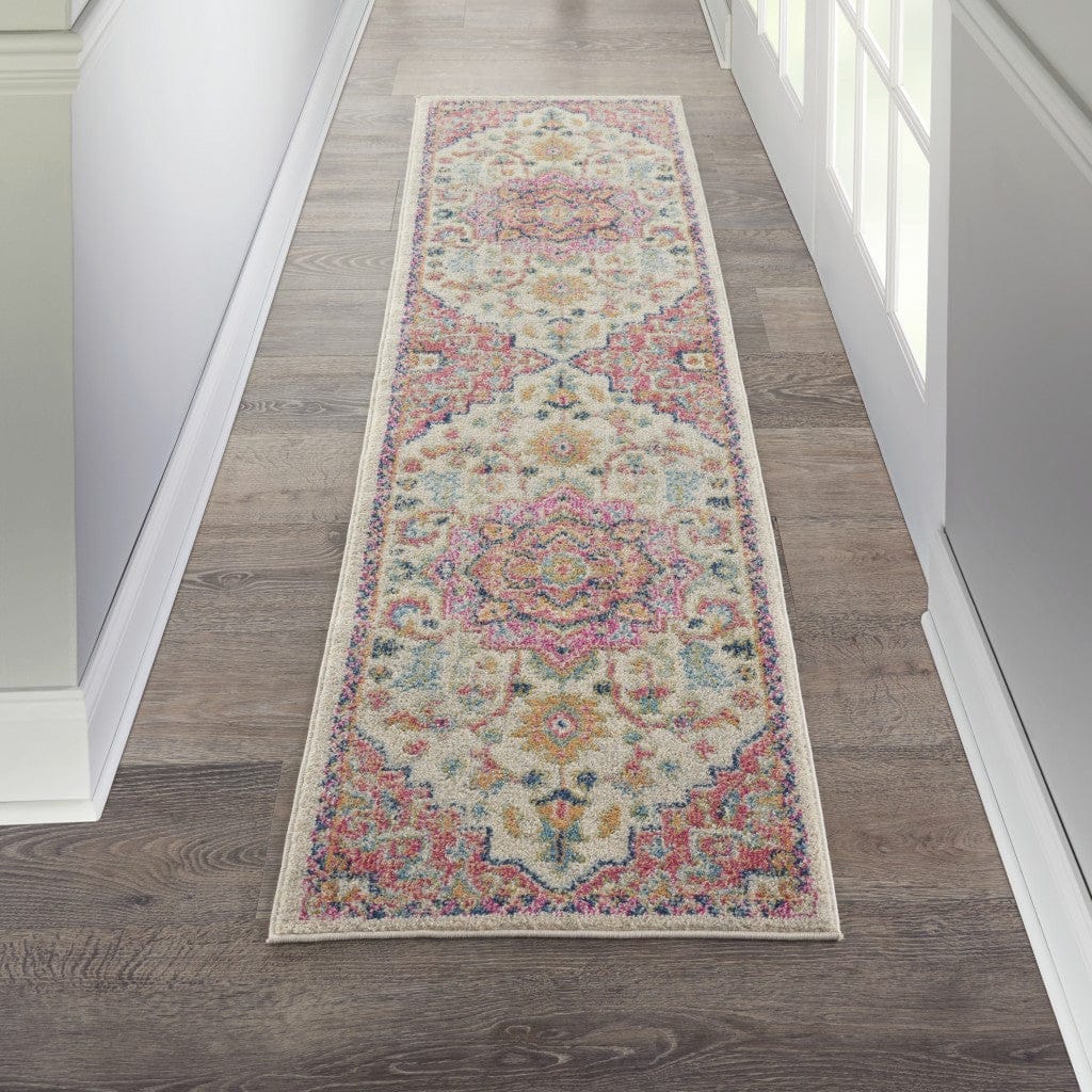 2’ X 3’ Ivory And Pink Medallion Scatter Rug
