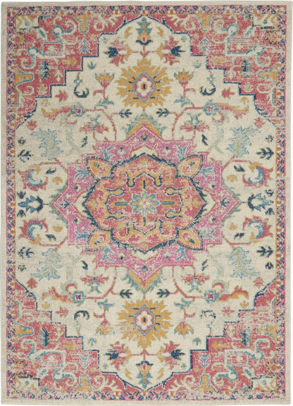 2’ X 3’ Ivory And Pink Medallion Scatter Rug