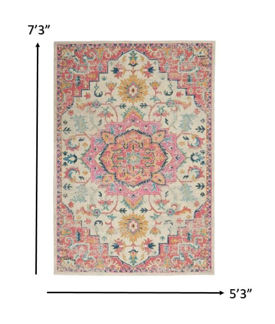 2’ X 3’ Ivory And Pink Medallion Scatter Rug