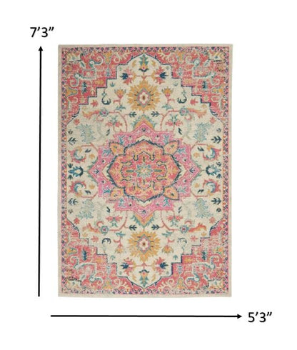 2’ X 3’ Ivory And Pink Medallion Scatter Rug