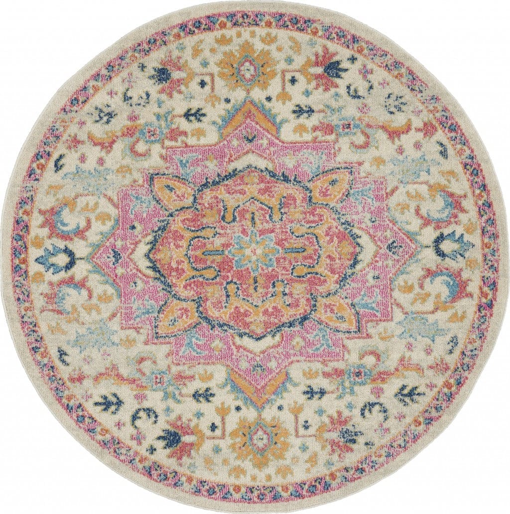2’ X 3’ Ivory And Pink Medallion Scatter Rug