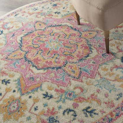 2’ X 3’ Ivory And Pink Medallion Scatter Rug
