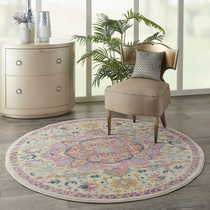 2’ X 3’ Ivory And Pink Medallion Scatter Rug