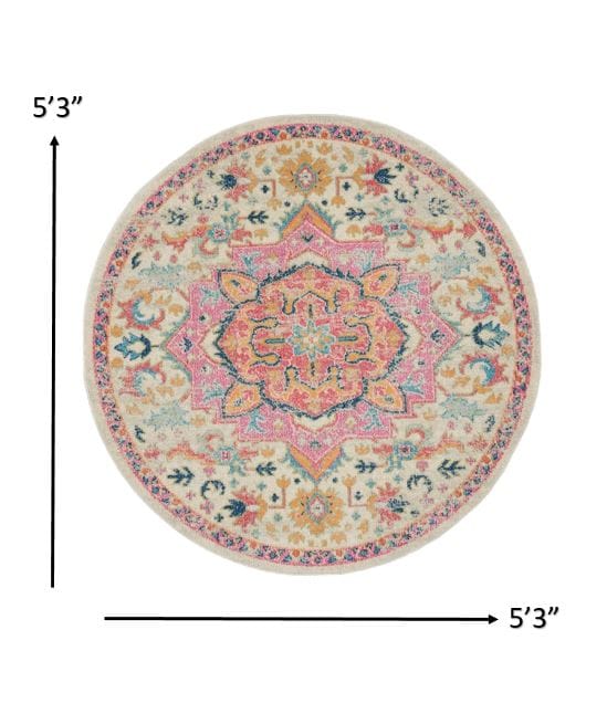 2’ X 3’ Ivory And Pink Medallion Scatter Rug