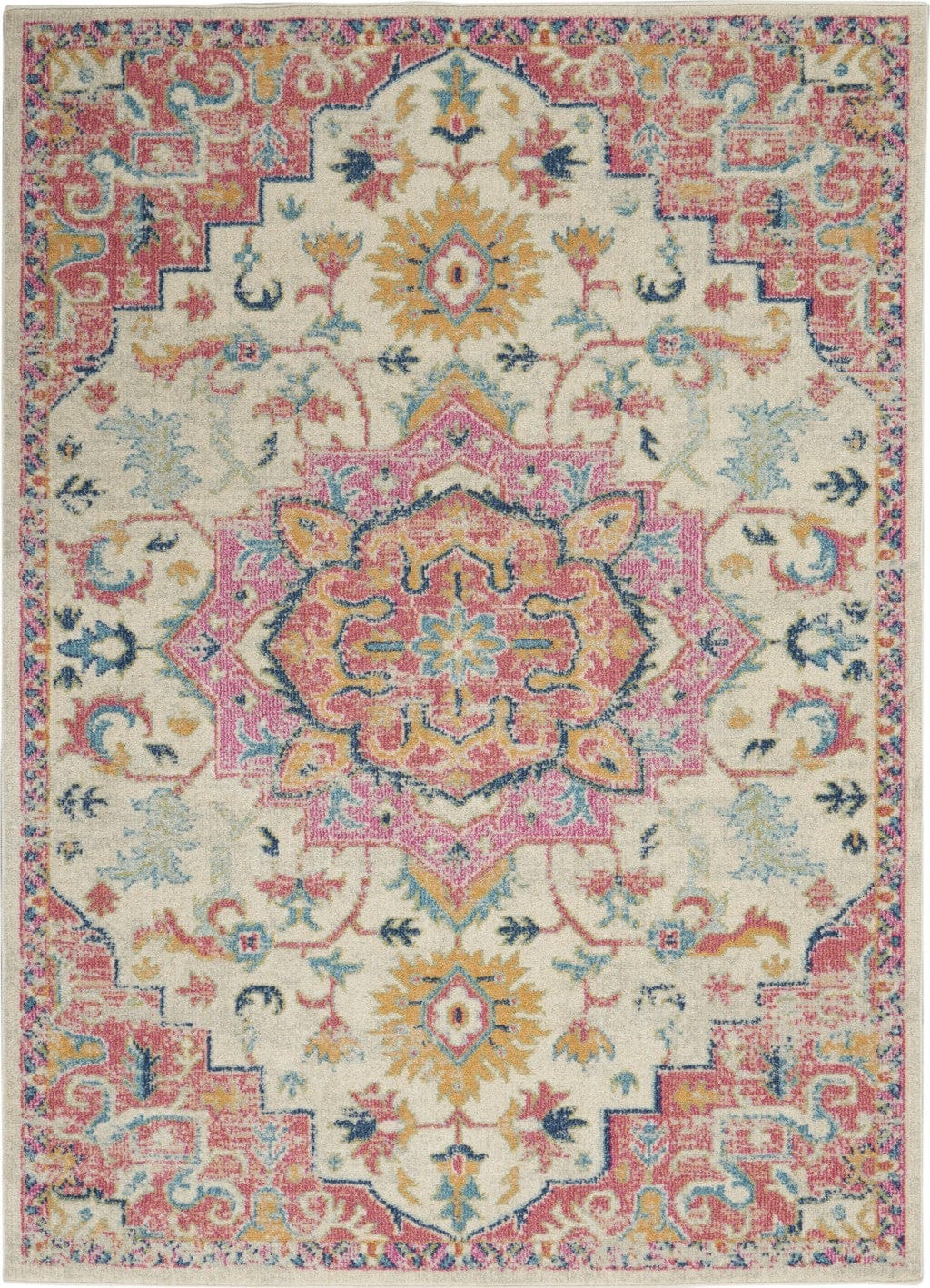 2’ X 3’ Ivory And Pink Medallion Scatter Rug