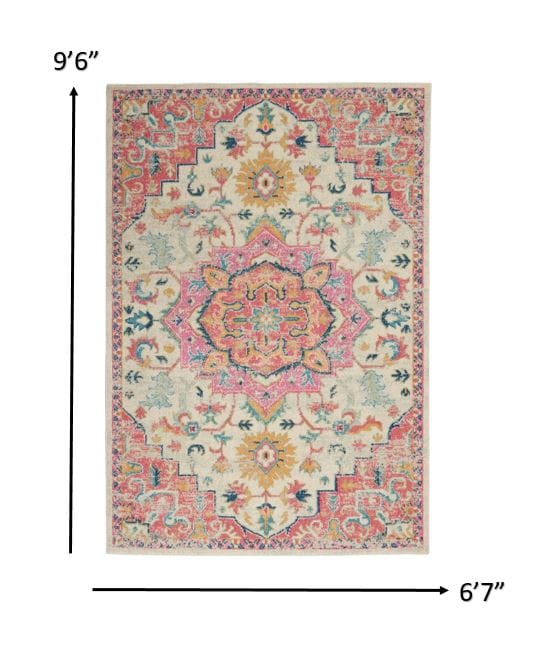 2’ X 3’ Ivory And Pink Medallion Scatter Rug