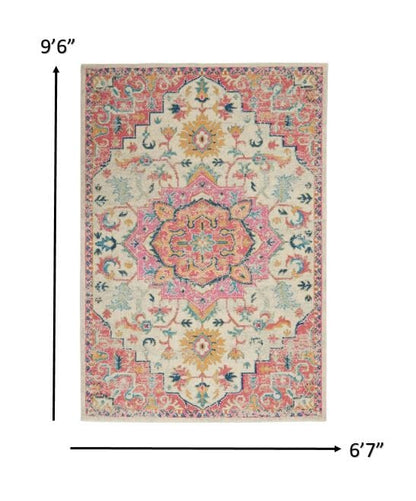 2’ X 3’ Ivory And Pink Medallion Scatter Rug