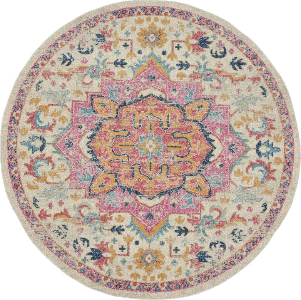 2’ X 3’ Ivory And Pink Medallion Scatter Rug
