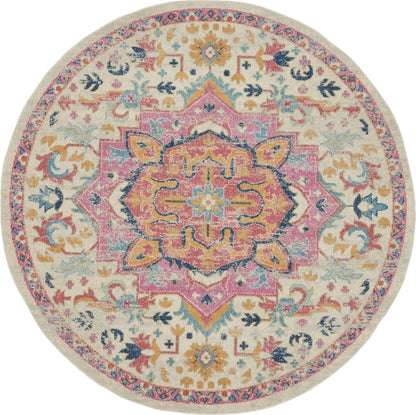 2’ X 3’ Ivory And Pink Medallion Scatter Rug