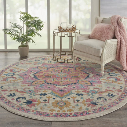 2’ X 3’ Ivory And Pink Medallion Scatter Rug
