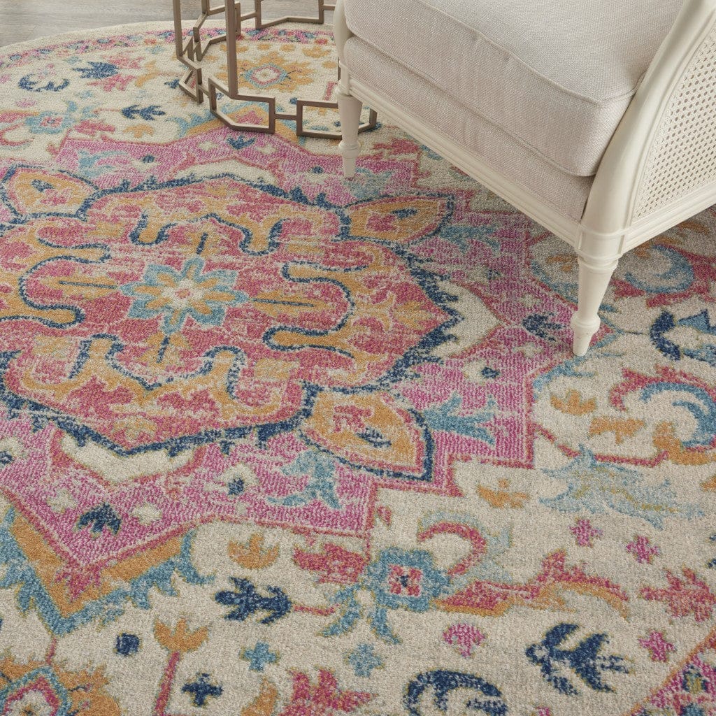 2’ X 3’ Ivory And Pink Medallion Scatter Rug