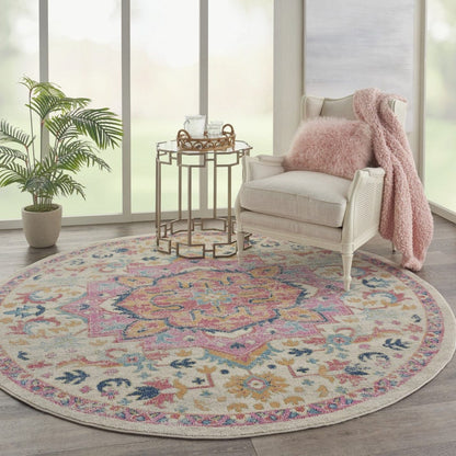 2’ X 3’ Ivory And Pink Medallion Scatter Rug