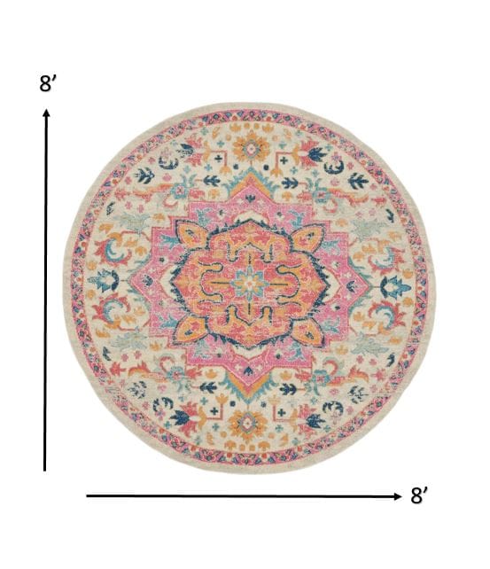 2’ X 3’ Ivory And Pink Medallion Scatter Rug