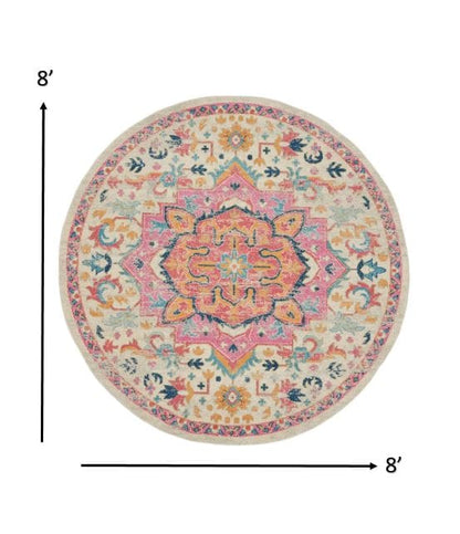 2’ X 3’ Ivory And Pink Medallion Scatter Rug