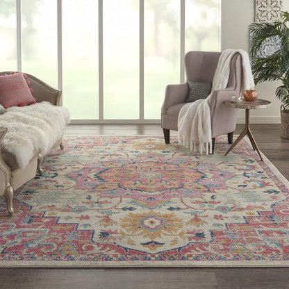 2’ X 3’ Ivory And Pink Medallion Scatter Rug
