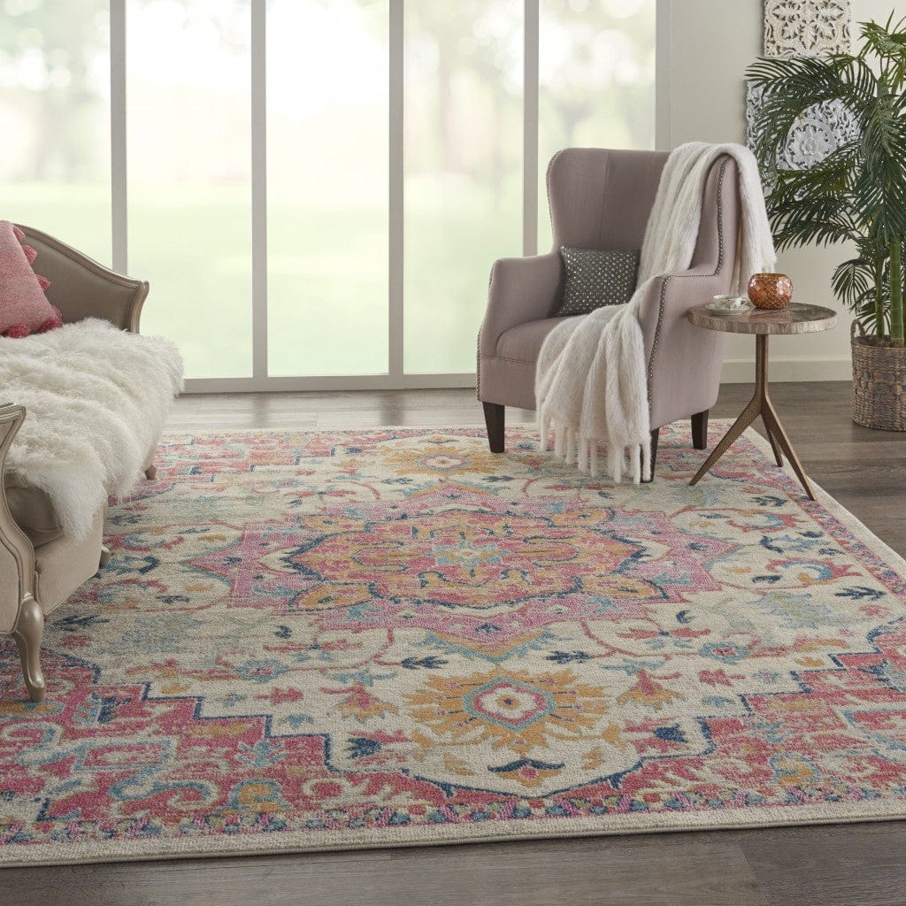2’ X 3’ Ivory And Pink Medallion Scatter Rug
