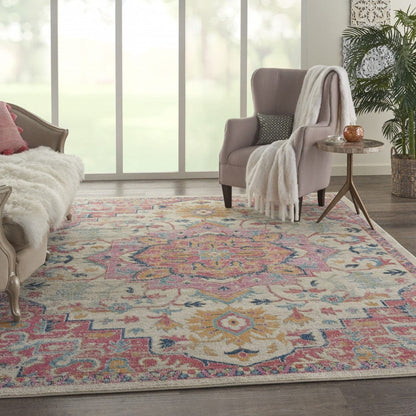 2’ X 3’ Ivory And Pink Medallion Scatter Rug