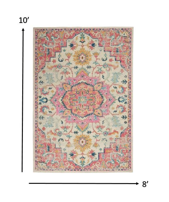 2’ X 3’ Ivory And Pink Medallion Scatter Rug