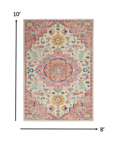2’ X 3’ Ivory And Pink Medallion Scatter Rug