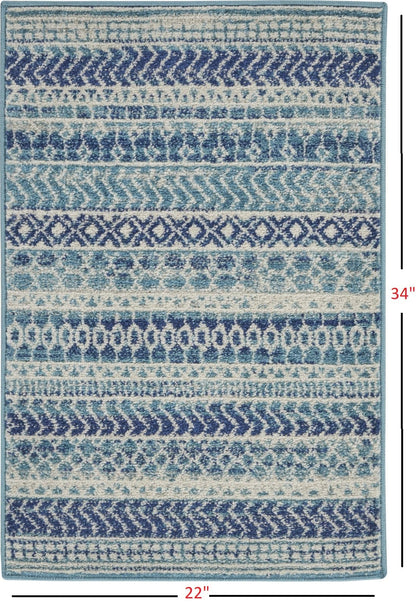 2’ X 3’ Navy Blue Ornate Stripes Scatter Rug