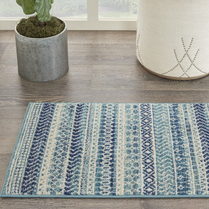 2’ X 3’ Navy Blue Ornate Stripes Scatter Rug