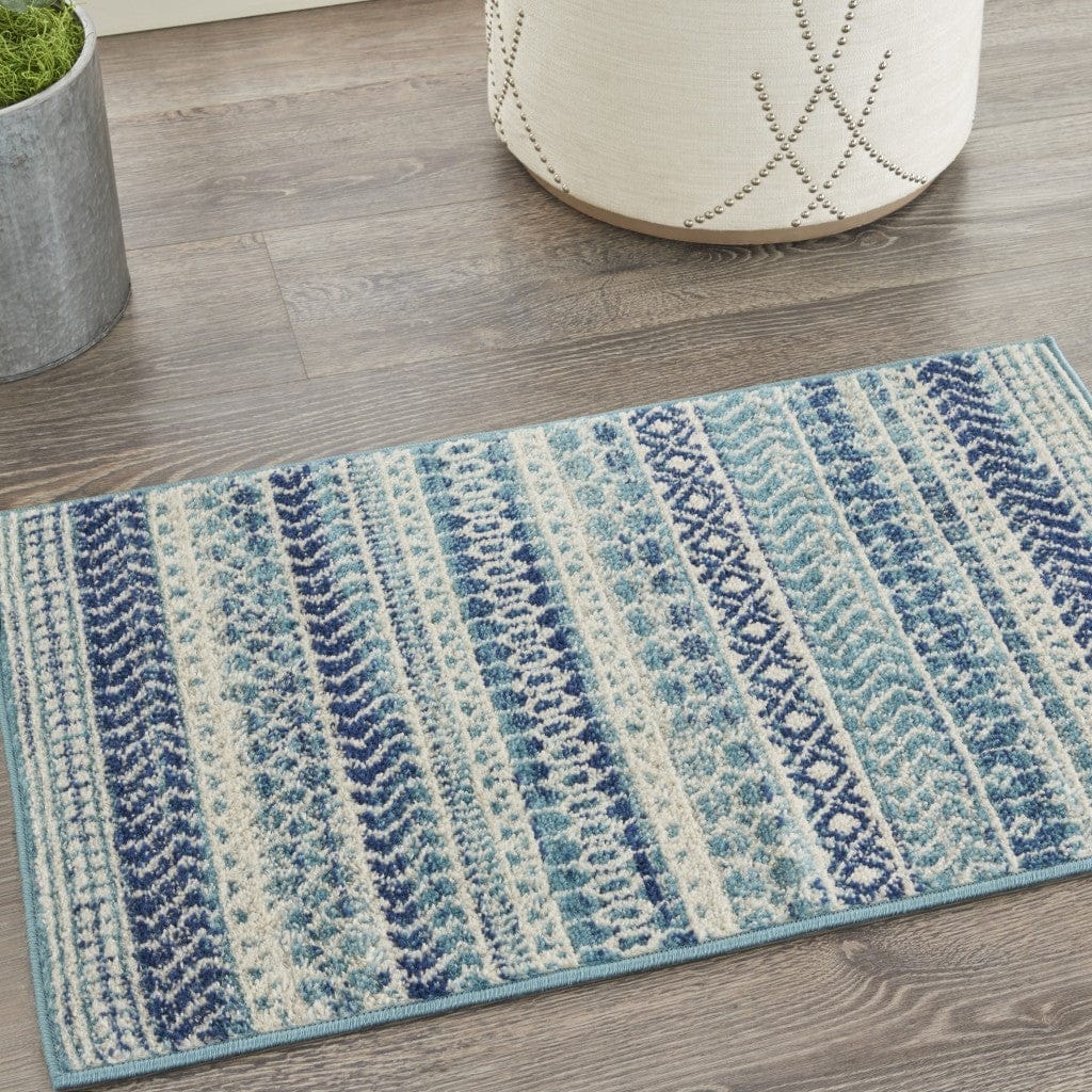 2’ X 3’ Navy Blue Ornate Stripes Scatter Rug