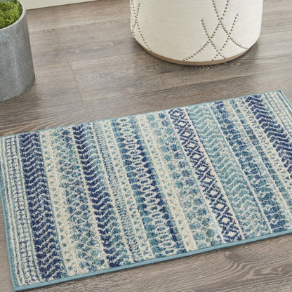 2’ X 3’ Navy Blue Ornate Stripes Scatter Rug