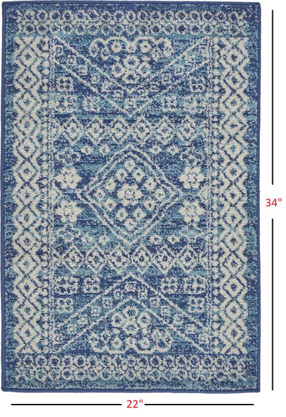 2’ X 3’ Navy Blue And Ivory Persian Motifs Scatter Rug