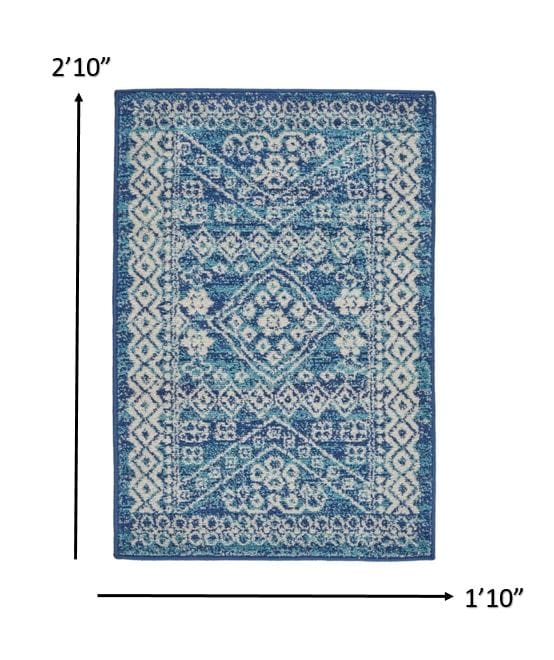 2’ X 3’ Navy Blue And Ivory Persian Motifs Scatter Rug