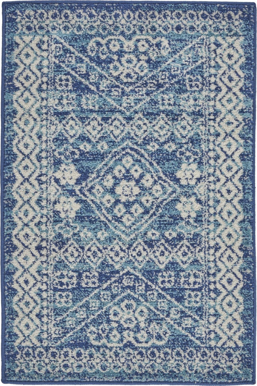 2’ X 3’ Navy Blue And Ivory Persian Motifs Scatter Rug