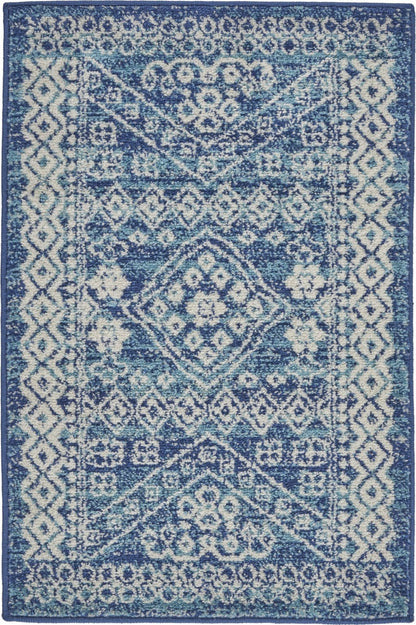 2’ X 3’ Navy Blue And Ivory Persian Motifs Scatter Rug