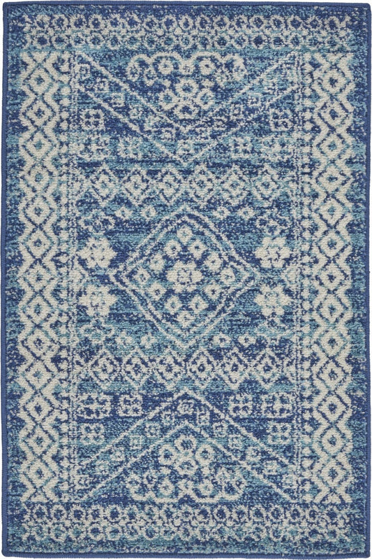 2’ X 3’ Navy Blue And Ivory Persian Motifs Scatter Rug