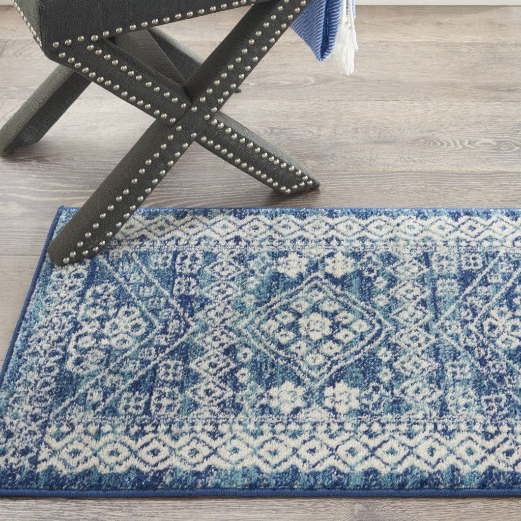 2’ X 3’ Navy Blue And Ivory Persian Motifs Scatter Rug