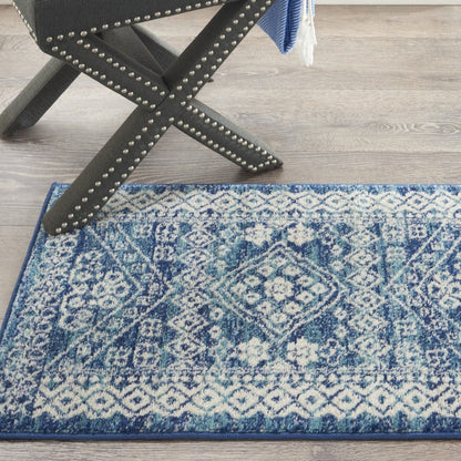 2’ X 3’ Navy Blue And Ivory Persian Motifs Scatter Rug