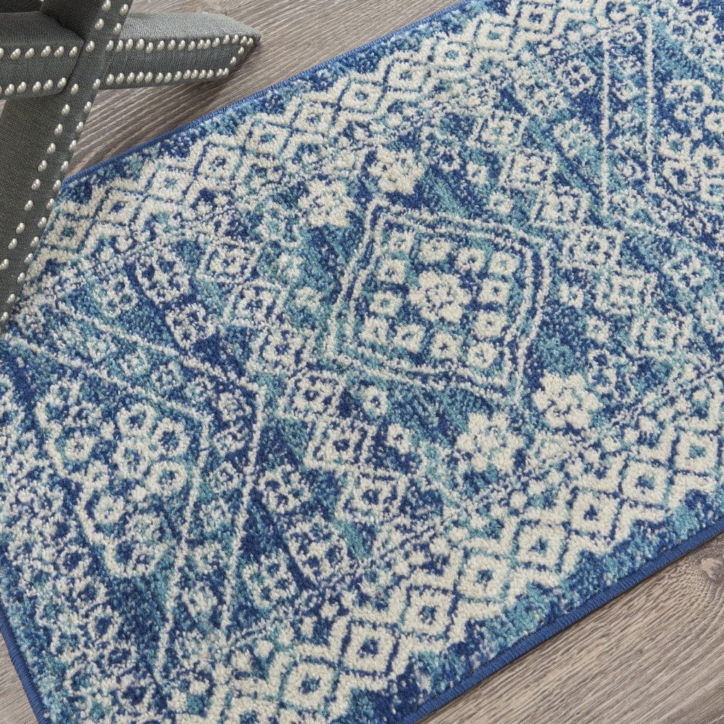 2’ X 3’ Navy Blue And Ivory Persian Motifs Scatter Rug