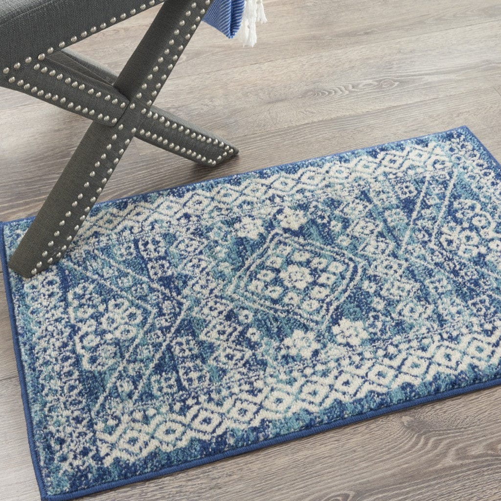 2’ X 3’ Navy Blue And Ivory Persian Motifs Scatter Rug