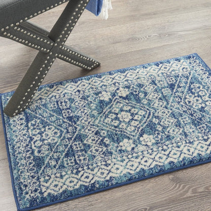 2’ X 3’ Navy Blue And Ivory Persian Motifs Scatter Rug