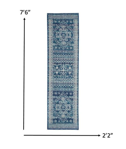 2’ X 3’ Navy Blue And Ivory Persian Motifs Scatter Rug