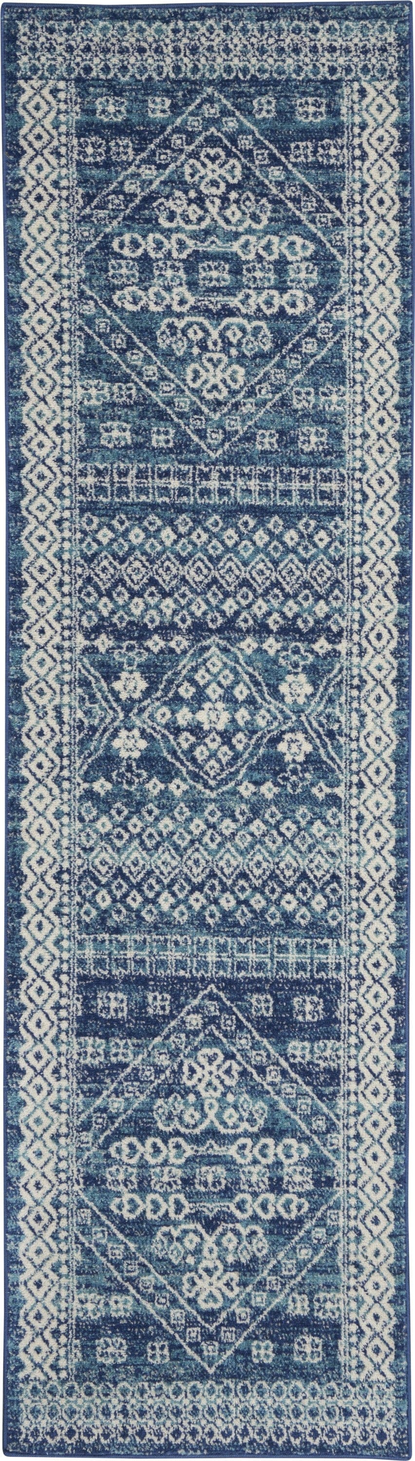 2’ X 3’ Navy Blue And Ivory Persian Motifs Scatter Rug