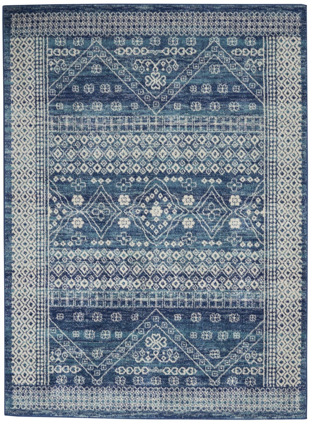 2’ X 3’ Navy Blue And Ivory Persian Motifs Scatter Rug
