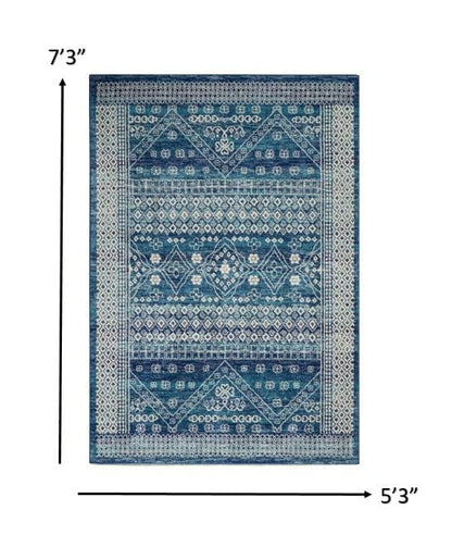 2’ X 3’ Navy Blue And Ivory Persian Motifs Scatter Rug