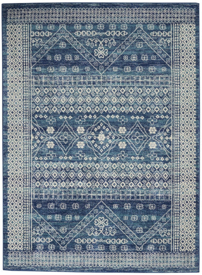 2’ X 3’ Navy Blue And Ivory Persian Motifs Scatter Rug