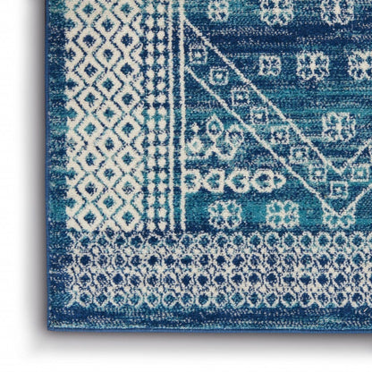 2’ X 3’ Navy Blue And Ivory Persian Motifs Scatter Rug