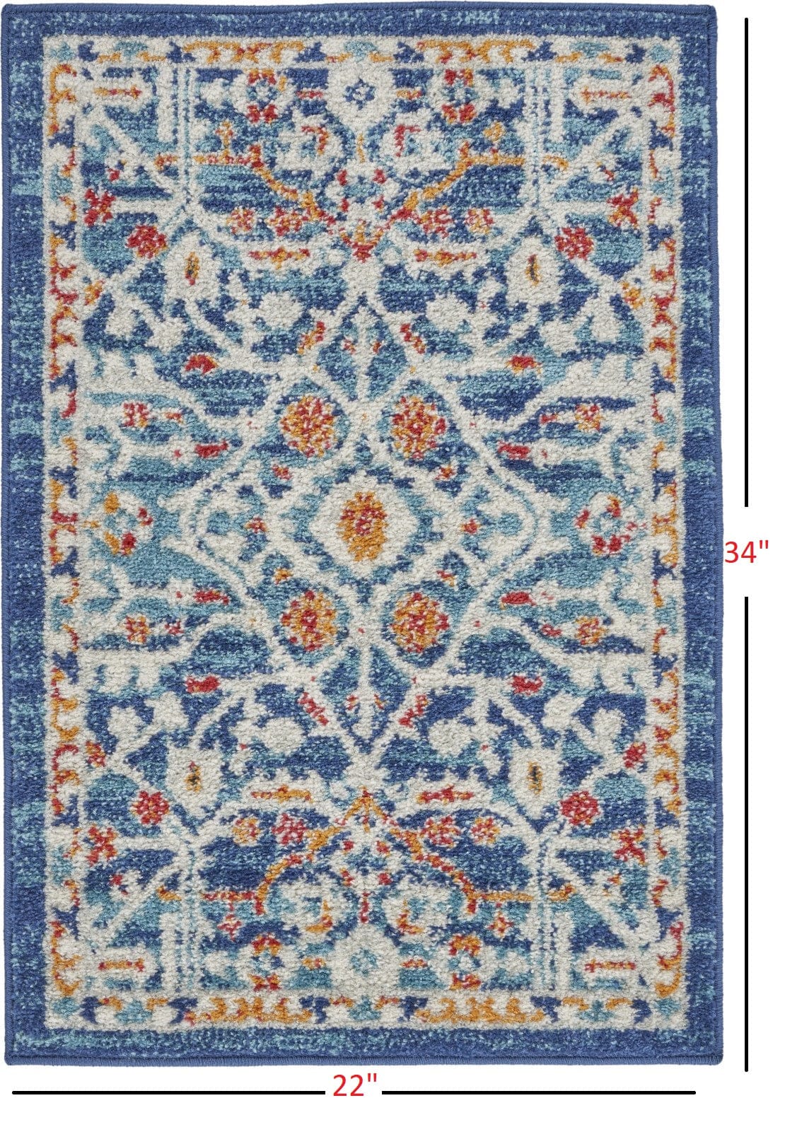 2’ X 3’ Blue White Multi Medallion Medallion Scatter Rug
