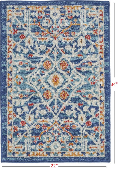 2’ X 3’ Blue White Multi Medallion Medallion Scatter Rug