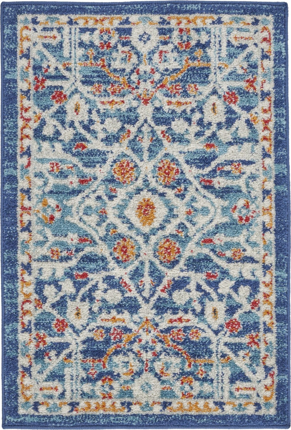 2’ X 3’ Blue White Multi Medallion Medallion Scatter Rug