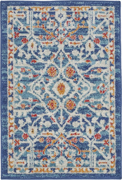 2’ X 3’ Blue White Multi Medallion Medallion Scatter Rug