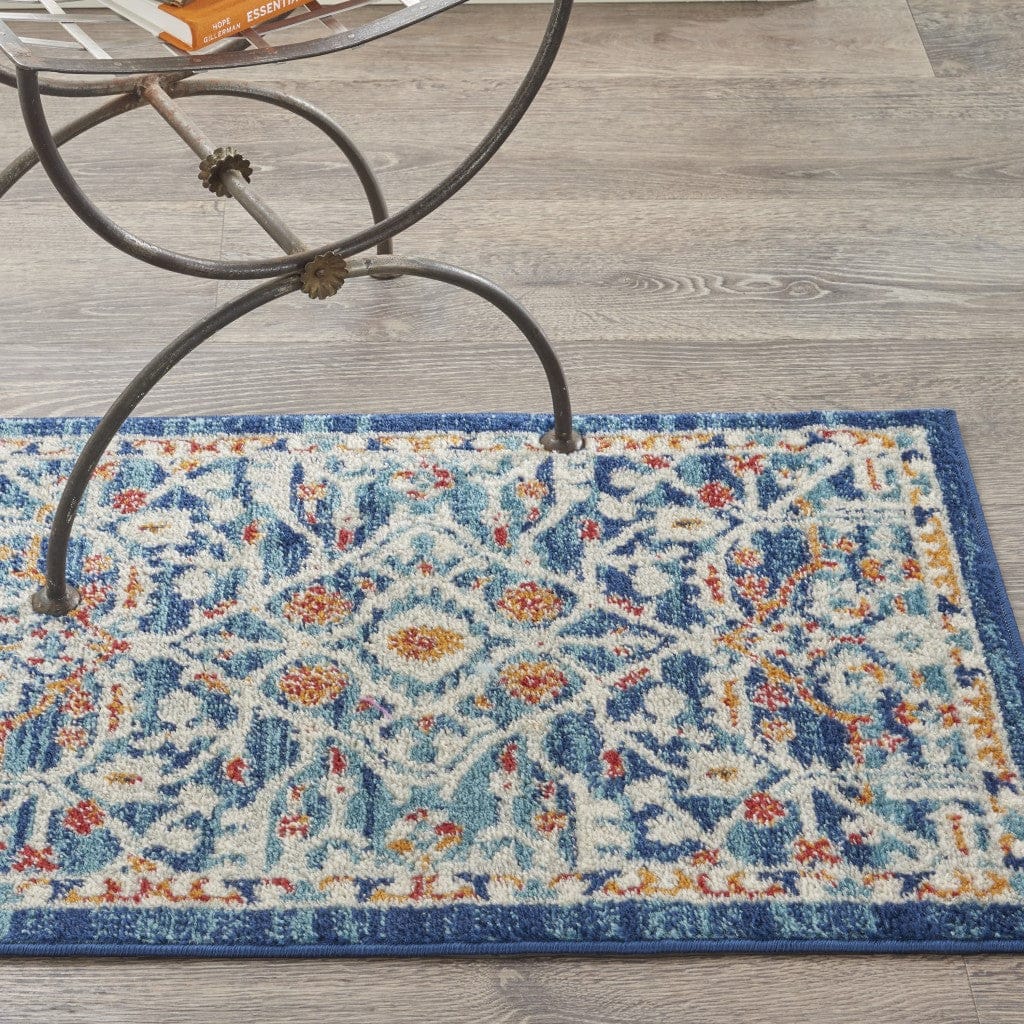 2’ X 3’ Blue White Multi Medallion Medallion Scatter Rug