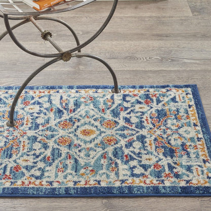 2’ X 3’ Blue White Multi Medallion Medallion Scatter Rug