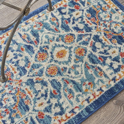 2’ X 3’ Blue White Multi Medallion Medallion Scatter Rug